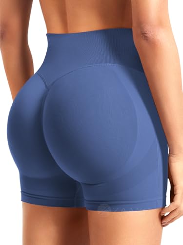 ZAAYO Damen Workout Shorts 3.6" Scrunch Shorts Nahtlose Booty Hoch Taille Butt Lifting Gym Yoga Biker Short Graublau M von ZAAYO