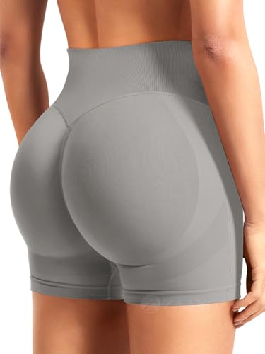ZAAYO Damen Workout Shorts 3.6" Scrunch Shorts Nahtlose Booty Hoch Taille Butt Lifting Gym Yoga Biker Short Hellgrau S von ZAAYO