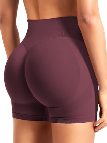 ZAAYO Damen Workout Shorts 3.6" Scrunch Shorts Nahtlose Booty Hoch Taille Butt Lifting Gym Yoga Biker Short Rauchig Rot XL von ZAAYO