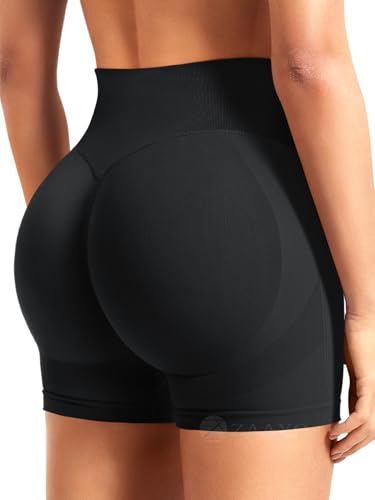 ZAAYO Damen Workout Shorts 3.6" Scrunch Shorts Nahtlose Booty Hoch Taille Butt Lifting Gym Yoga Biker Short Schwarz L von ZAAYO