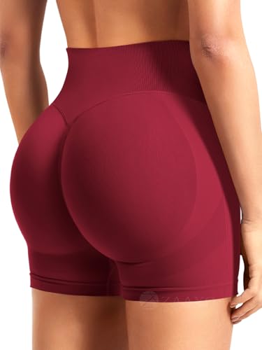 ZAAYO Damen Workout Shorts 3.6" Scrunch Shorts Nahtlose Booty Hoch Taille Butt Lifting Gym Yoga Biker Short Weinrot L von ZAAYO