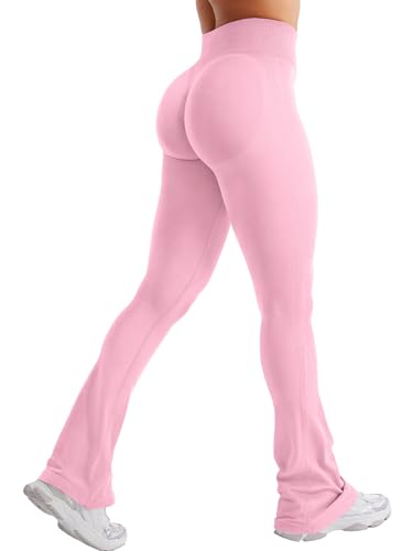 ZAAYO Flared Invisible Scrunch Leggings Damen Schlaghose Damen Push Up Hohe Taille Bootcut Gym Yoga Workout Sport Leggings Rosa S von ZAAYO