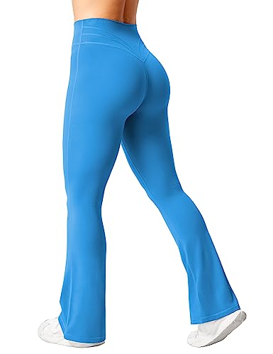 ZAAYO Flared Leggings Damen High Waist Yogahose Booucut Schlaghose Stretch Freizeithose für Sport Yoga Tanz Fitness Casual Arbeit Blau Medium von ZAAYO