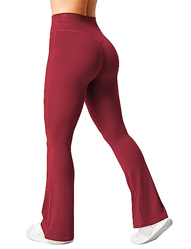 ZAAYO Flared Leggings Damen High Waist Yogahose Booucut Schlaghose Stretch Freizeithose für Sport Yoga Tanz Fitness Casual Arbeit Burgundrot Large von ZAAYO