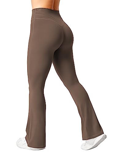 ZAAYO Flared Leggings Damen High Waist Yogahose Booucut Schlaghose Stretch Freizeithose für Sport Yoga Tanz Fitness Casual Arbeit Koffee Medium von ZAAYO