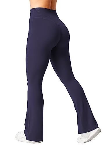 ZAAYO Flared Leggings Damen High Waist Yogahose Booucut Schlaghose Stretch Freizeithose für Sport Yoga Tanz Fitness Casual Arbeit Navy Large von ZAAYO