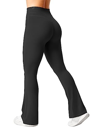 ZAAYO Flared Leggings Damen High Waist Yogahose Booucut Schlaghose Stretch Freizeithose für Sport Yoga Tanz Fitness Casual Arbeit Schwarz Large von ZAAYO