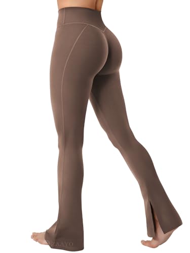 ZAAYO Flared Split Hem Leggings Damen Invisible Scrunch Butt Sport Leggings Hohe Taille Mini Schlaghose Damen Workout Yogahose Damen Lang Push Up Blickdicht Sporthose Kaffee XL von ZAAYO