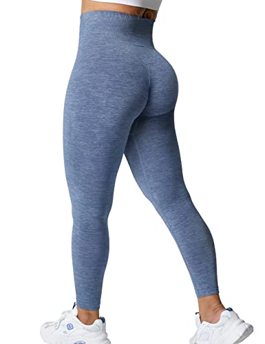 ZAAYO Gym Leggings Damen Push Up Sport Fitness Booty Seamless Hohe Bund Leggings Grau Blau XL von ZAAYO