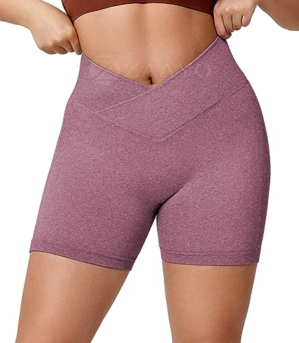 ZAAYO Gym Shorts Damen V Cross 5'' Sporthose Kurz Scrunch Butt High Waist Leggings für Sommer Yoga Fitness Lauf Burgund Large von ZAAYO