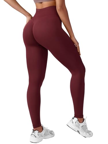 ZAAYO Leggings Sporthose Damen High Waist Lang Boom Booty Scrunch Butt Seamless Push Up Gym Blickdicht Yoga Sport Leggings Rot M von ZAAYO