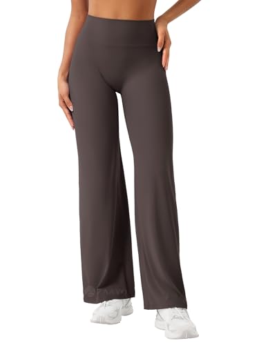 ZAAYO Nahtlose Yoga Hosen Damen Hohe Taille Flared Leggings Straight Wide Sport Yoga Leggings Damen Blickdicht Schlaghose Dunkelbraun XL von ZAAYO