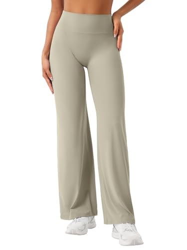 ZAAYO Nahtlose Yoga Hosen Damen Hohe Taille Flared Leggings Straight Wide Sport Yoga Leggings Damen Blickdicht Schlaghose Heller Sand S von ZAAYO