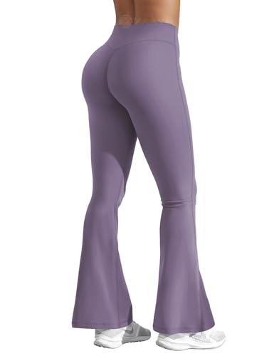 ZAAYO Schlaghose Leggings Damen Hohe Taille Slim Fit Flared Leggings Weich Atmungsaktiv Yogahose Booucut Schlaghose Geeignet für Yoga Fitness Casual Arbeit Tanz Dunkelviolett L von ZAAYO