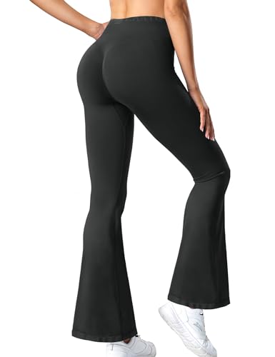 ZAAYO Schlaghose Leggings Damen Slim Fit Hohe Taille Schlaghose Leggings Yoga Hosen Bootleg Schlaghose Bootcut Sporthose Jazzpants Damen Black Large von ZAAYO