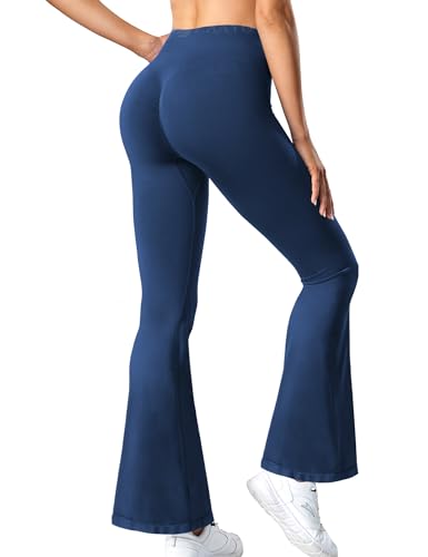 ZAAYO Schlaghose Leggings Damen Slim Fit Hohe Taille Schlaghose Leggings Yoga Hosen Bootleg Schlaghose Bootcut Sporthose Jazzpants Damen Indigo Large von ZAAYO