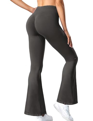 ZAAYO Schlaghose Leggings Damen Slim Fit Hohe Taille Schlaghose Leggings Yoga Hosen Bootleg Schlaghose Bootcut Sporthose Jazzpants Damen Taupe Medium von ZAAYO