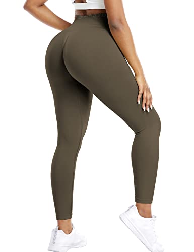 ZAAYO Scrunch Butt Sport Leggings Damen Gym Booty Fitness Blickdichte Lang Sporthose Tights Braun Medium von ZAAYO