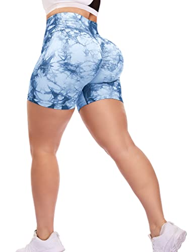 ZAAYO Scrunch Butt Sports Shorts F¨¹r Damen Push Up Tie Dye Biker Gym Fitness Shorts Light Blue S von ZAAYO