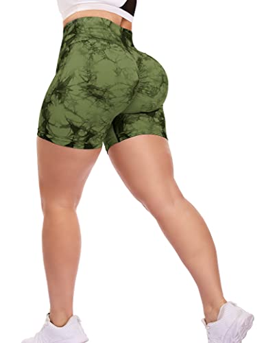 ZAAYO Scrunch Butt Sportshorts Für Damen Push Up Tie Dye Biker Gym Fitness Shorts Army Green S von ZAAYO