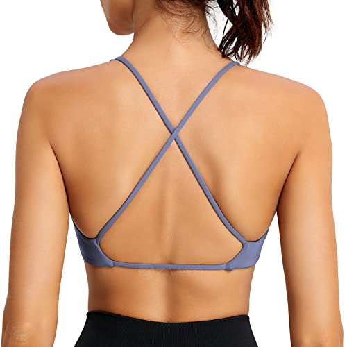 ZAAYO Sport-BH Damen Bustier Gepolstert Fitness Gym Push Up V-Ausschnitt Criss-Cross Back Yoga BH Crop Top Grau Blau Medium von ZAAYO