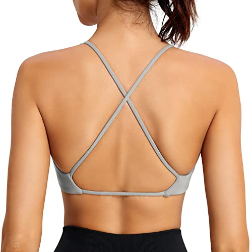 ZAAYO Sport-BH Damen Bustier Gepolstert Fitness Gym Push Up V-Ausschnitt Criss-Cross Back Yoga BH Crop Top Hell Grau Large von ZAAYO