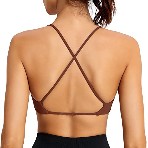 ZAAYO Sport-BH Damen Bustier Gepolstert Fitness Gym Push Up V-Ausschnitt Criss-Cross Back Yoga BH Crop Top Kirsche Large von ZAAYO