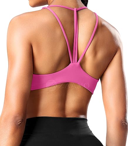 ZAAYO Sport BH Damen Crossback Sport BH Twisted Push Up Oberteil Gepolstertes Backless Gym Bra Barbie Powder Large von ZAAYO