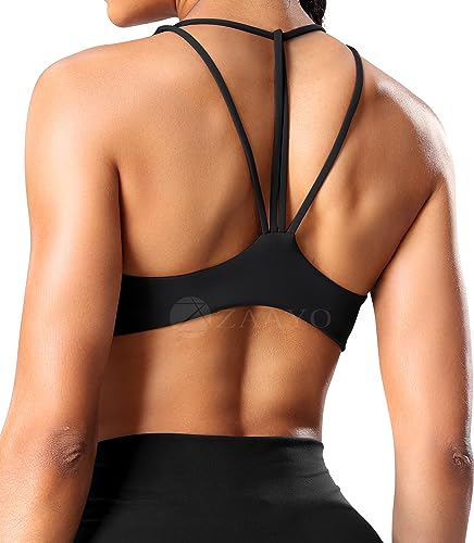 ZAAYO Sport BH Damen Crossback Sport BH Twisted Push Up Oberteil Gepolstertes Backless Gym Bra Black X-Small von ZAAYO