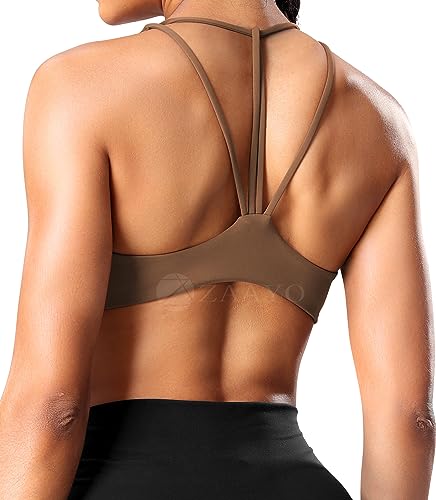 ZAAYO Sport BH Damen Crossback Sport BH Twisted Push Up Oberteil Gepolstertes Backless Gym Bra Brown X-Small von ZAAYO