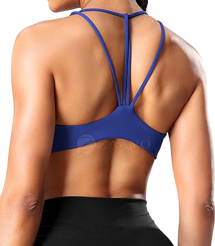 ZAAYO Sport BH Damen Crossback Sport BH Twisted Push Up Oberteil Gepolstertes Backless Gym Bra Klein Blue Large von ZAAYO