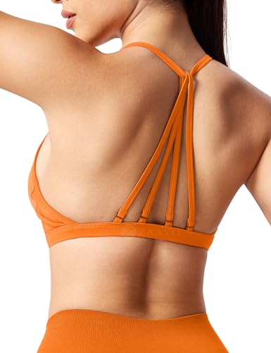 ZAAYO Sport BH Damen Ohne Bügel Starker Halt Rückenfrei Push Up BH Padded Bandeau Criss-Cross Straps Adjustable Bra Fuer Yoga Fitness Training Sport Top Orange L von ZAAYO
