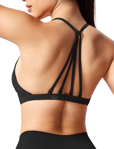 ZAAYO Sport BH Damen Ohne Bügel Starker Halt Rückenfrei Push Up BH Padded Bandeau Criss-Cross Straps Adjustable Bra Fuer Yoga Fitness Training Sport Top Schwarz M von ZAAYO