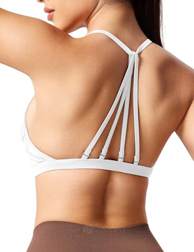 ZAAYO Sport BH Damen Ohne Bügel Starker Halt Rückenfrei Push Up BH Padded Bandeau Criss-Cross Straps Adjustable Bra Fuer Yoga Fitness Training Sport Top White M von ZAAYO