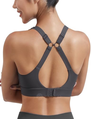 ZAAYO Sport BH Damen Rückenfrei Push up Bra ohne Bügel Gepolstert High Impact Bustier Halt mit Breiten Trägern Fitness Joggen Bra Dunkelgrau S von ZAAYO