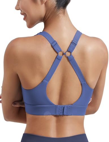 ZAAYO Sport BH Damen Rückenfrei Push up Bra ohne Bügel Gepolstert High Impact Bustier Halt mit Breiten Trägern Fitness Joggen Bra Graublau M von ZAAYO