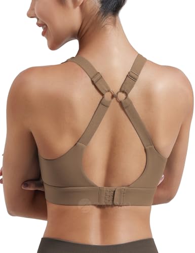 ZAAYO Sport BH Damen Rückenfrei Push up Bra ohne Bügel Gepolstert High Impact Bustier Halt mit Breiten Trägern Fitness Joggen Bra Hellbraun XL von ZAAYO