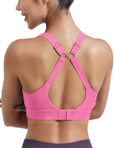 ZAAYO Sport BH Damen Rückenfrei Push up Bra ohne Bügel Gepolstert High Impact Bustier Halt mit Breiten Trägern Fitness Joggen Bra Rosa L von ZAAYO