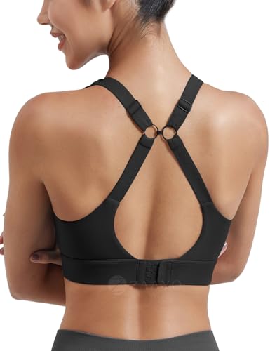 ZAAYO Sport BH Damen Rückenfrei Push up Bra ohne Bügel Gepolstert High Impact Bustier Halt mit Breiten Trägern Fitness Joggen Bra Schwarz S von ZAAYO