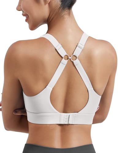 ZAAYO Sport BH Damen Rückenfrei Push up Bra ohne Bügel Gepolstert High Impact Bustier Halt mit Breiten Trägern Fitness Joggen Bra Weiß S von ZAAYO