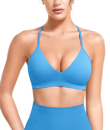 ZAAYO Sport BH Damen Tiefer V Ausschnitt Y-Rücken Push Up Sport BH Gepolstert Fitness Medium Impact Workout Gym Yoga Tops mit Verstellbaren Rückenriemen Blau L von ZAAYO