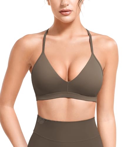 ZAAYO Sport BH Damen Tiefer V Ausschnitt Y-Rücken Push Up Sport BH Gepolstert Fitness Medium Impact Workout Gym Yoga Tops mit Verstellbaren Rückenriemen Kaffee XL von ZAAYO