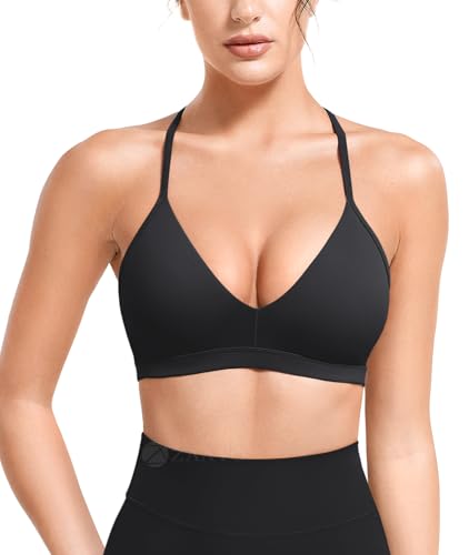 ZAAYO Sport BH Damen Tiefer V Ausschnitt Y-Rücken Push Up Sport BH Gepolstert Fitness Medium Impact Workout Gym Yoga Tops mit Verstellbaren Rückenriemen Schwarz M von ZAAYO