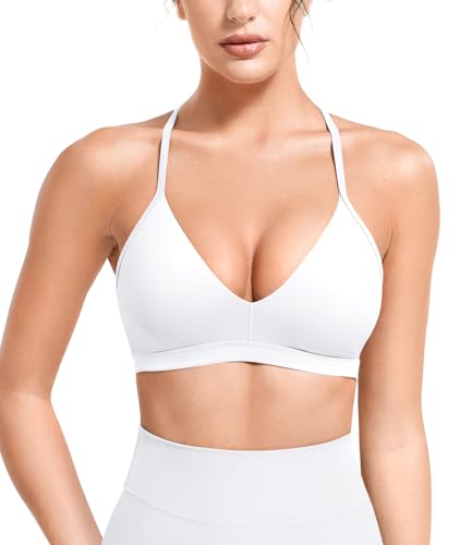 ZAAYO Sport BH Damen Tiefer V Ausschnitt Y-Rücken Push Up Sport BH Gepolstert Fitness Medium Impact Workout Gym Yoga Tops mit Verstellbaren Rückenriemen Weiß S von ZAAYO