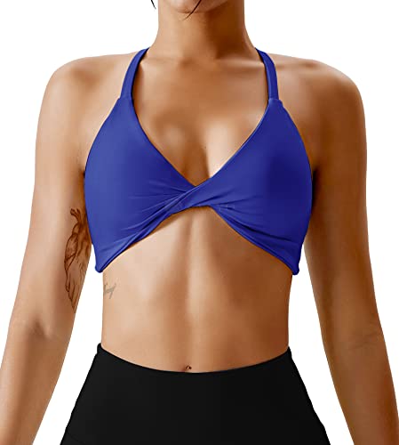 ZAAYO Sport BHS Damen Backless Crop Top Push Up Gym Padded Bustier Twist Bra Blau Medium von ZAAYO