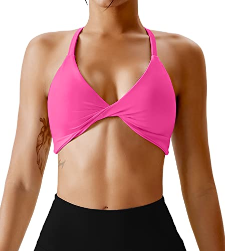 ZAAYO Sport BHS Damen Backless Crop Top Push Up Gym Padded Bustier Twist Bra Rosa Large von ZAAYO