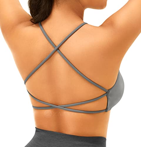 ZAAYO Sport BHS Damen Crop Top Push Up Gym Padded Bustier Bra Backless Basic Sommer-BH Hell Grau Large von ZAAYO