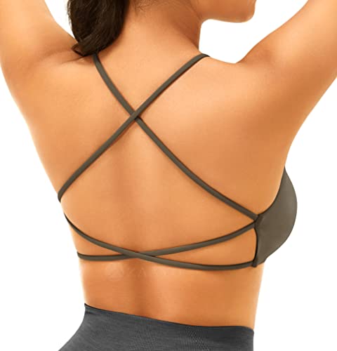 ZAAYO Sport BHS Damen Crop Top Push Up Gym Padded Bustier Bra Backless Basic Sommer-BH Kaffee Small von ZAAYO