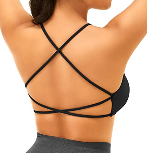 ZAAYO Sport BHS Damen Crop Top Push Up Gym Padded Bustier Bra Backless Basic Sommer-BH Schwarz Large von ZAAYO