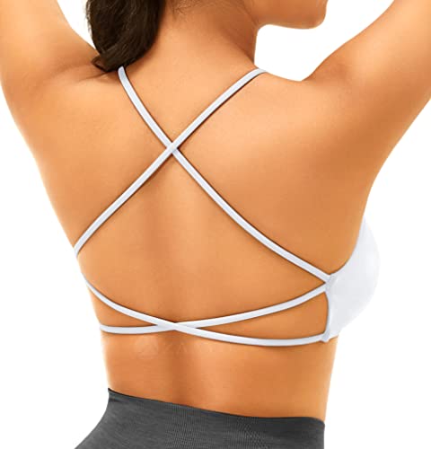 ZAAYO Sport BHS Damen Crop Top Push Up Gym Padded Bustier Bra Backless Basic Sommer-BH Weiß Small von ZAAYO